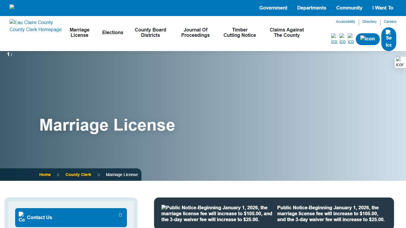 Marriage License County Clerk Office Eau Claire County, WI